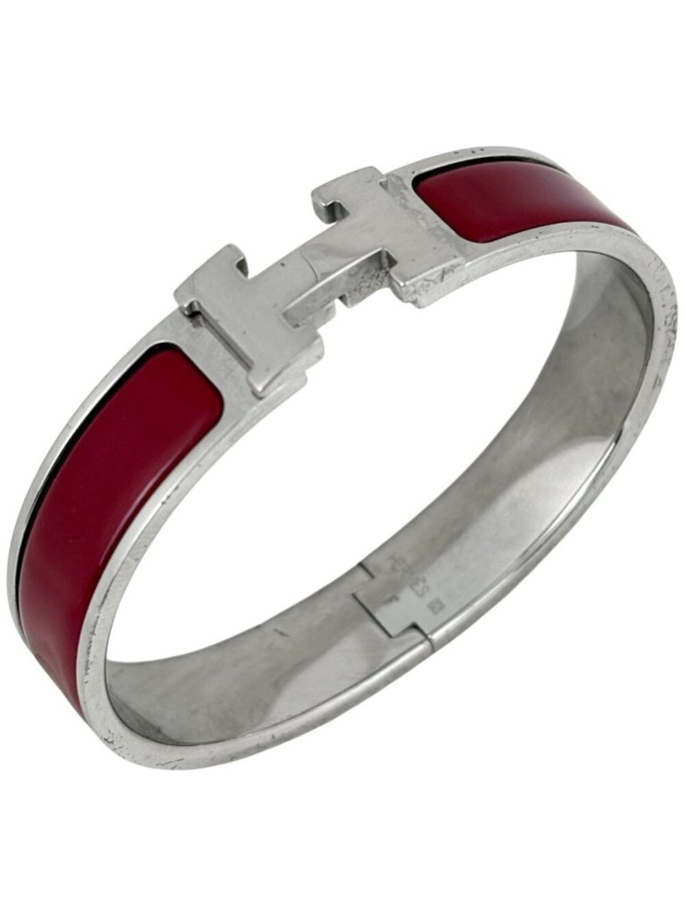Hermes Clic Clac PM Silver Plated Red Bracelet